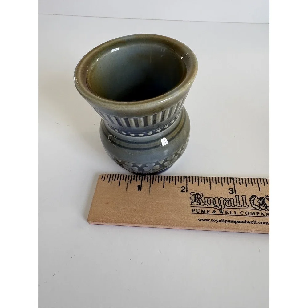 Irish Porcelain Ireland Blue Green Bud‎ Vase Toothpick Matches Holder Vtg  2.5